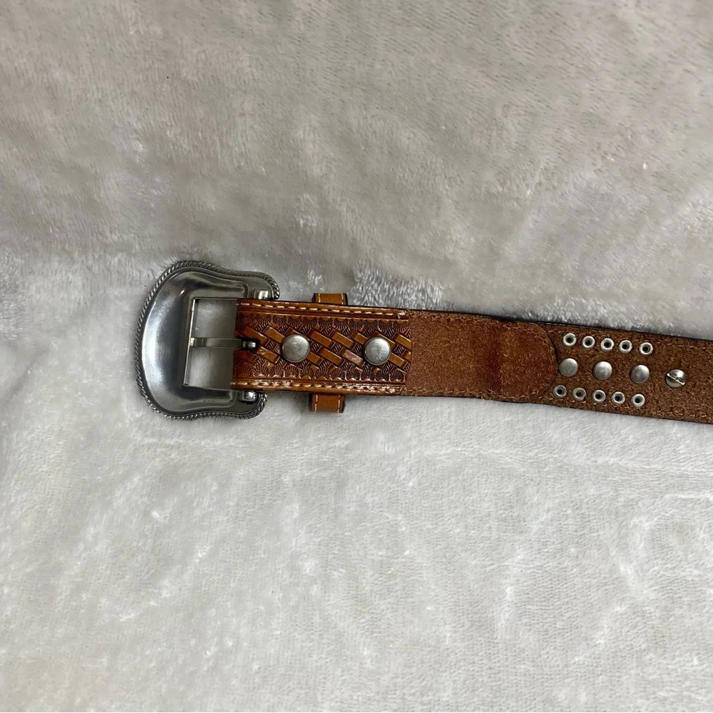 NOCONA Kids Leather Calf-hair Belt Blue Rhinestones Brown Western Cowboy